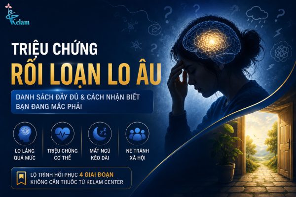 Triệu chứng rối loạn lo âu gồm lo lắng quá mức, mất ngủ, tim đập nhanh và né tránh xã hội theo phương pháp hồi phục của Kelam Center