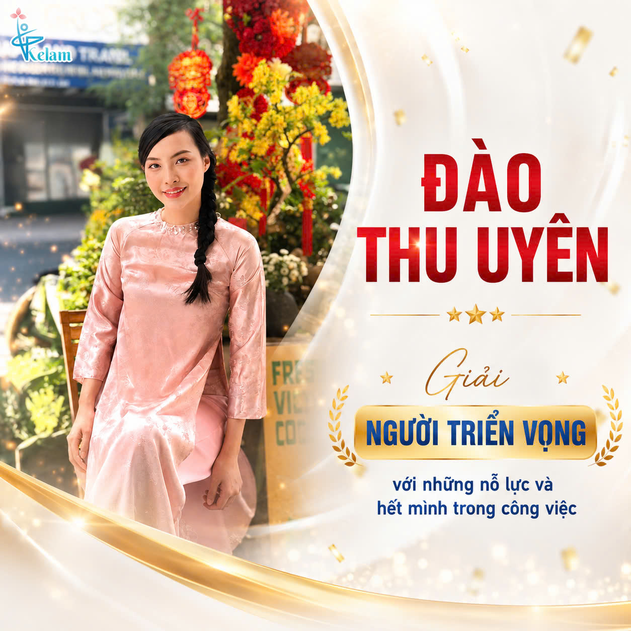 Poster vinh danh Đào Thu Uyên nhận giải Người Triển Vọng kỷ niệm 5 năm Kelam Center.