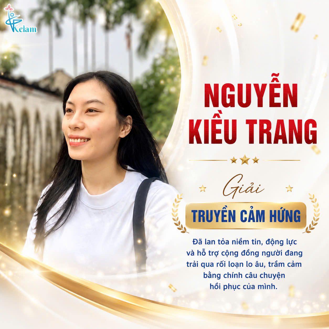 Poster vinh danh Nguyễn Kiều Trang nhận giải Truyền Cảm Hứng kỷ niệm 5 năm Kelam Center.