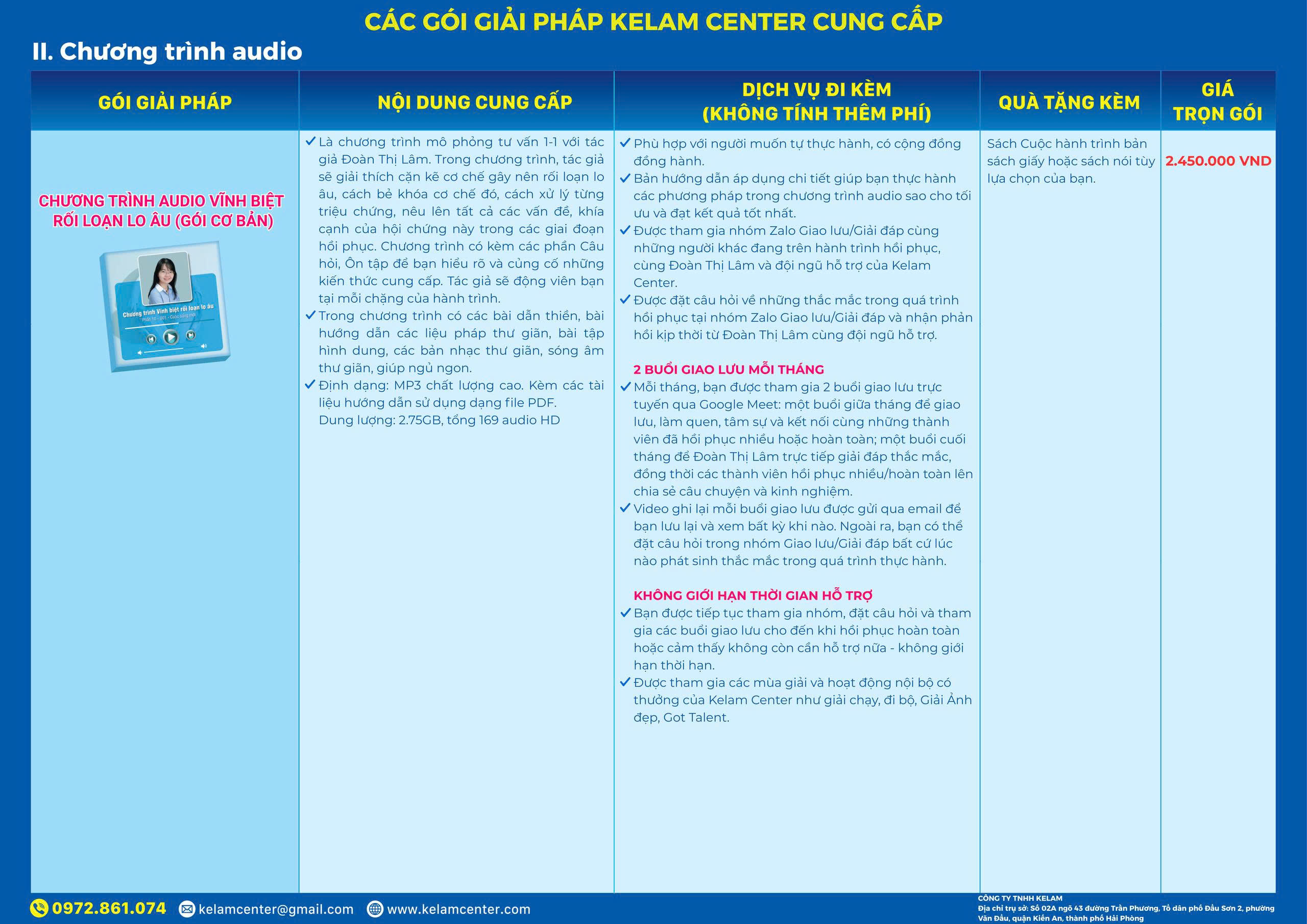 Chương trình audio Vĩnh biệt rối loạn lo âu gói cơ bản của Kelam Center